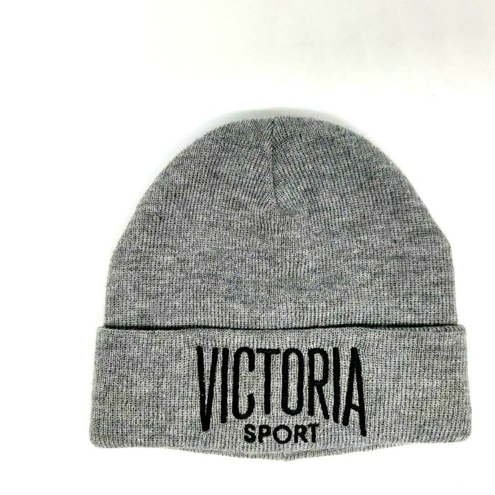 Victoria Secret Sport VSX Logo Knit Beanie Hat Women’s Cap Gray One Size